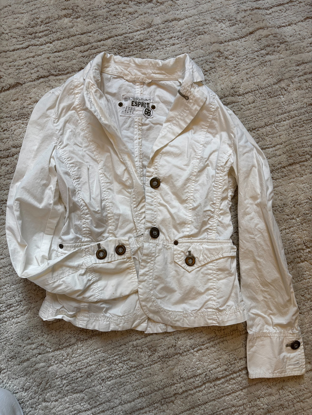 Esprit vintage White Cotton Blazer Jacket Womens Size 38 Vintage Y2K